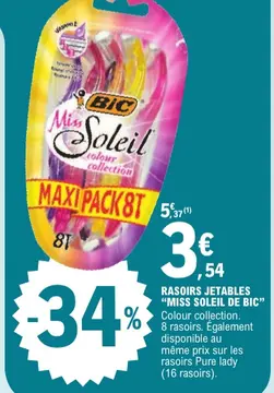 Offre: RASOIRS JETABLES "MISS SOLEIL DE BIC"