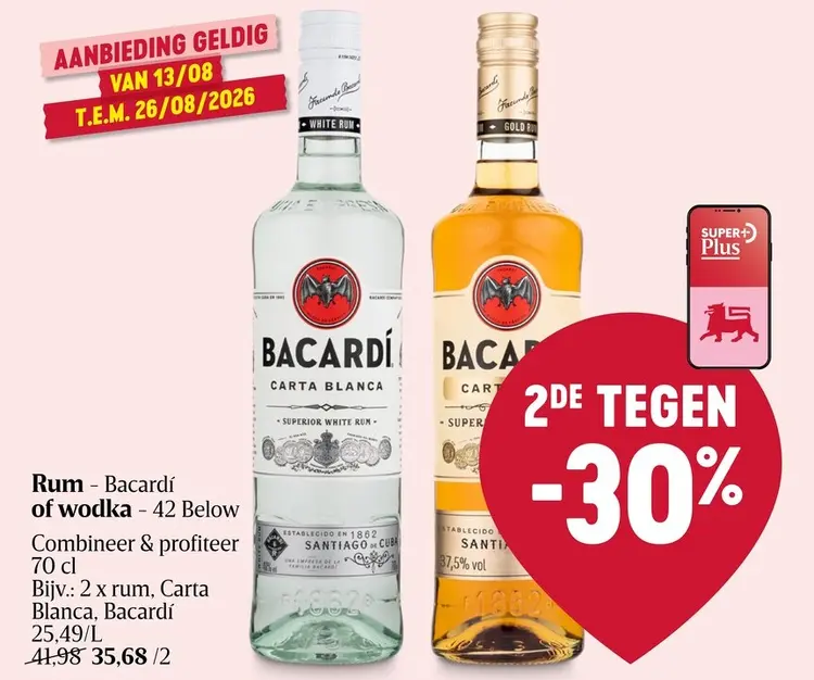 Promotie: Rum - Bacardí of wodka - 42 Below