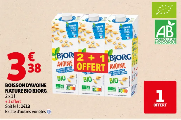 Offre: Boisson d'avoine nature bio
