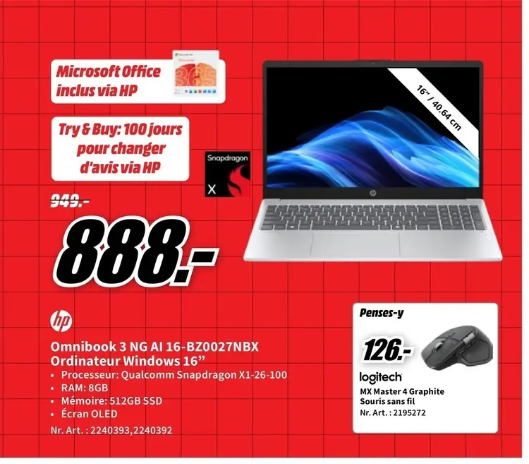 Offre: Omnibook 3 NG AI 16-BZ0027NBX Ordinateur Wind