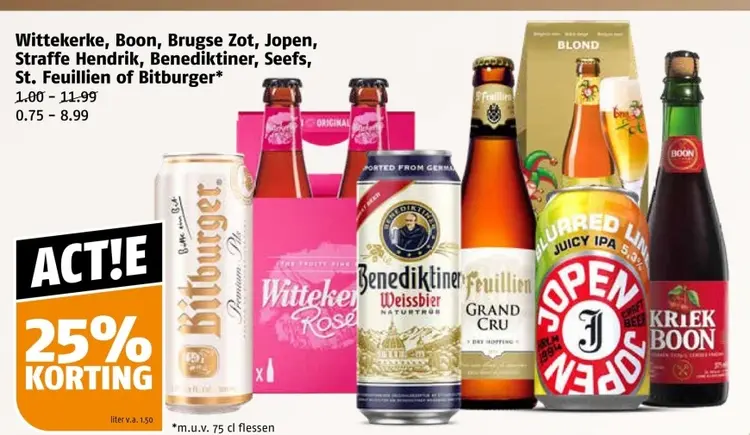 Aanbieding: Wittekerke, Boon, Brugse Zot, Jopen, Straffe Hendrik, Benedikter, Seefs, St. Feuillien of Bitburger