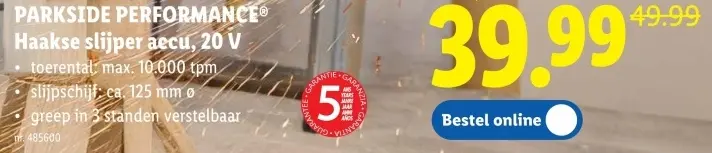 Promotie: Haakse slijper accu, 20 V