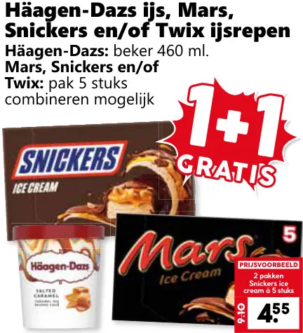 Aanbieding: Ijs, Mars, Snickers en/of Twix ijsrepen