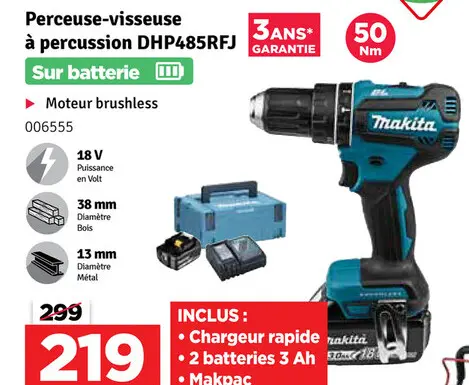 Offre: Perceuse-visseuse à percussion DHP485RFJ