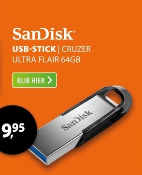 Aanbieding: SanDisk Cruzer Ultra Flair 64GB (USB 3.0) Zwart