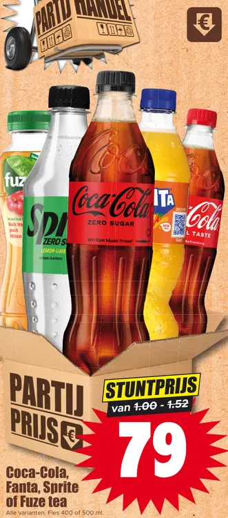 Aanbieding: Coca-Cola, Fanta, Sprite of Fuze tea