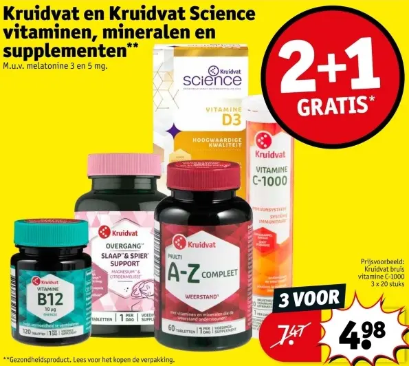 Aanbieding: Kruidvat en Kruidvat Science vitaminen, mineralen en supplementen