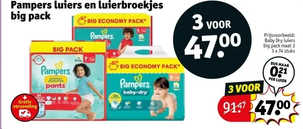 Aanbieding: Pampers luiers en luierbroekjes big pack