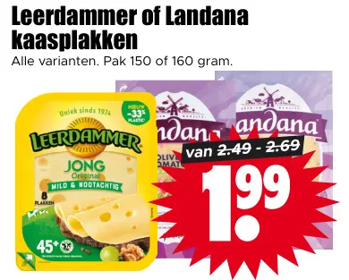 Aanbieding: Leerdammer of Landana kaasplakken