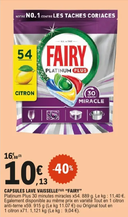 Offre: CAPSULES LAVE VAISSELLE "FAIRY" Platinum Plus