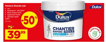 Aanbieding: Peinture pour murs et plafonds Chantier Rapide & Facile blanc mat 10 L DULUX