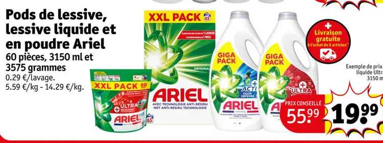 Offre: Pods de lessive, lessive liquide et en poudre