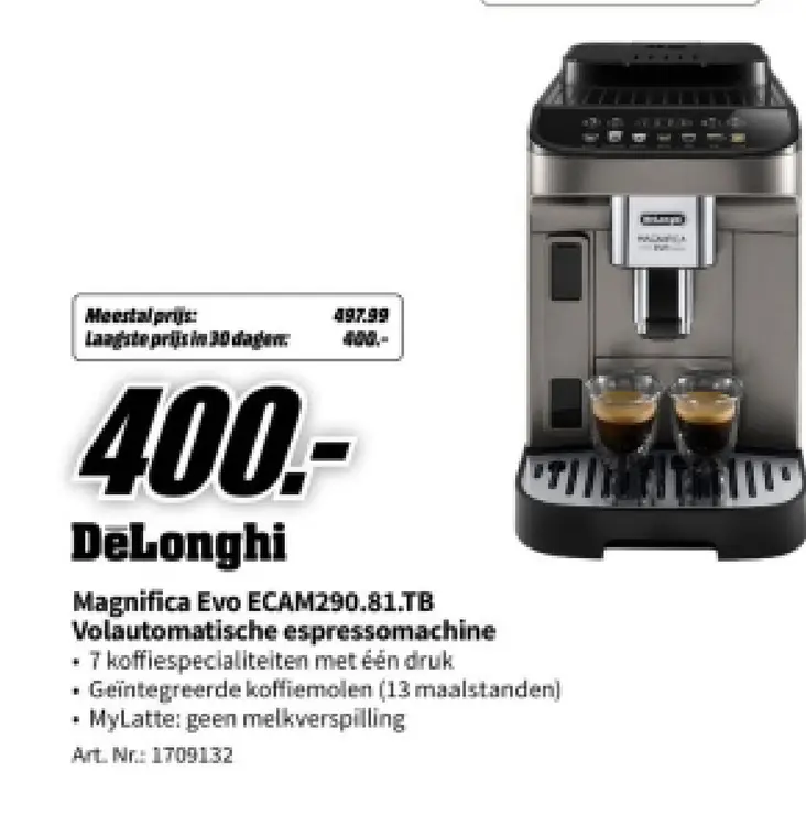 Aanbieding: Magnifica Evo ECAM290.81.TB Volautomatische espressomachine