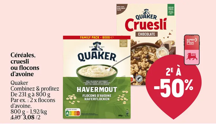 Offre: Céréales, cruesli ou flocons d'avoine
