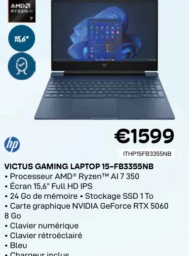 Offre: Victus gaming laptop 15-fb3355nb