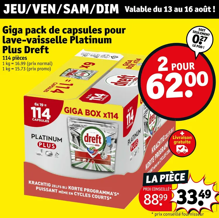Offre: Giga pack de capsules pour lave-vaisselle Platinum