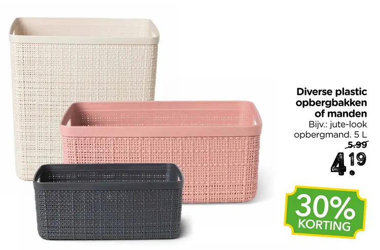 Aanbieding: Diverse plastic opbergbakken of manden