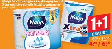 Aanbieding: Nalys Vochtvangers keukenpapier of Xtra multi-gebruik huishoudpapier