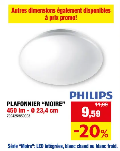 Offre: Philips Essentials Moire plafonnier LED 6W blanc froid