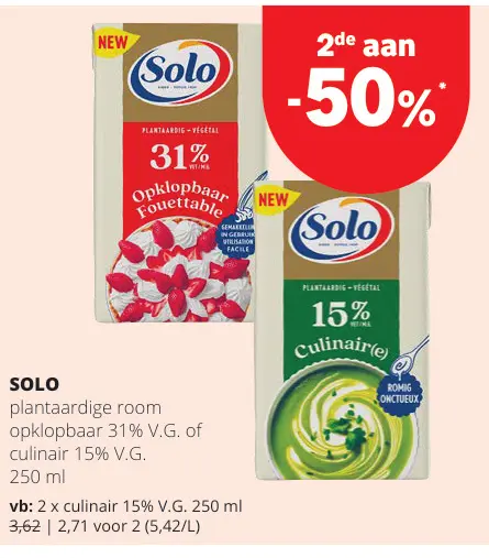 Promotie: Plantaardige room opklopbaar 31% V.G. of culinair 15% V.G.