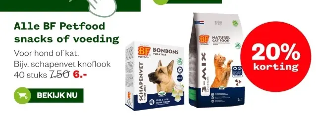 Aanbieding: Alle BF Petfood snacks of voeding