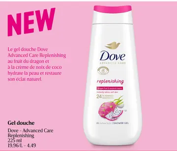 Offre: Gel douche Dove Advanced Care Replenishing