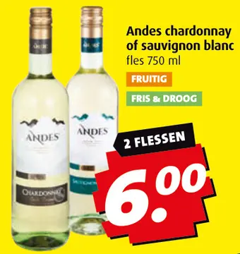Aanbieding: Andes chardonnay of sauvignon blanc
