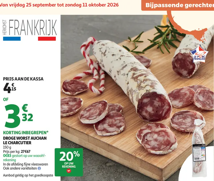 Promotie: Auchan Le Charcutier Droge worst
