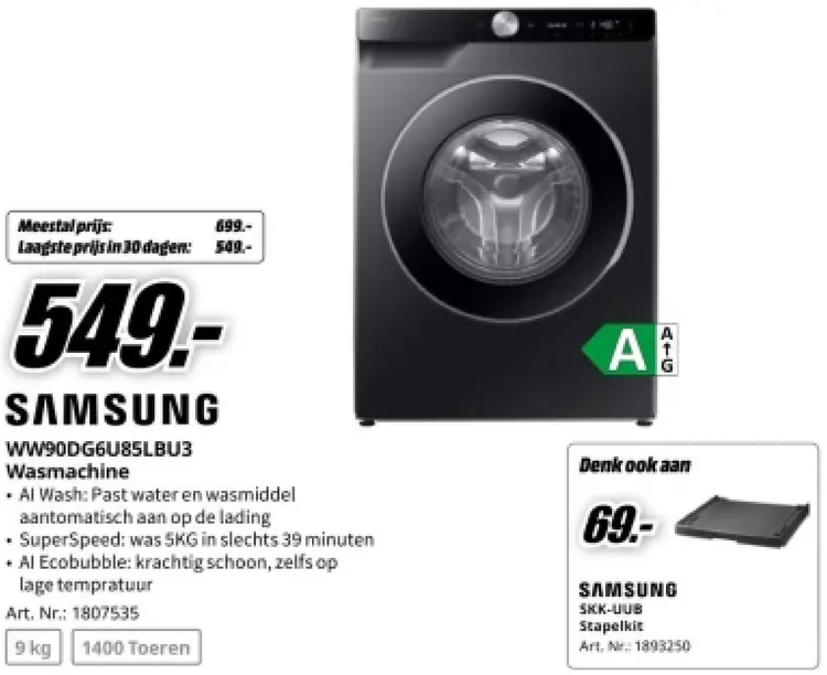 Aanbieding: Samsung WW90DG6U85LBU3 Wasmachine