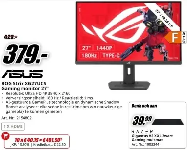 Aanbieding: ROG Strix XG27UCS Gaming monitor 27"
