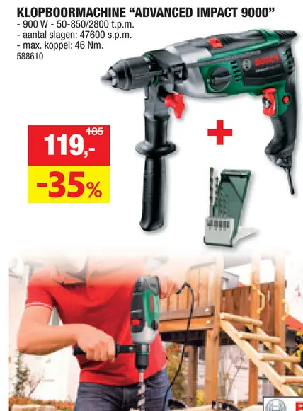 Promotie: Bosch AdvancedImpact 9000 klopboormachine + 4 accessoires