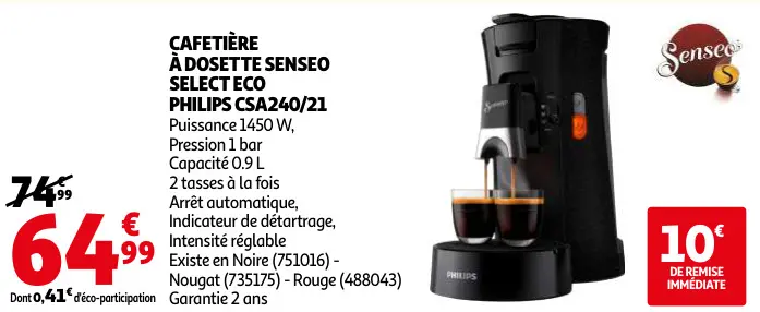 Promotie: Cafetière à dosette Senseo select eco Philips CSA240/21