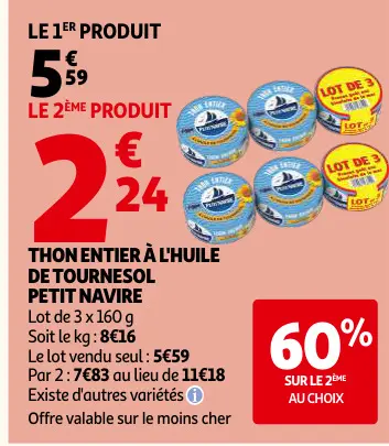 Offre: Thon entier à l'huile de tournesol