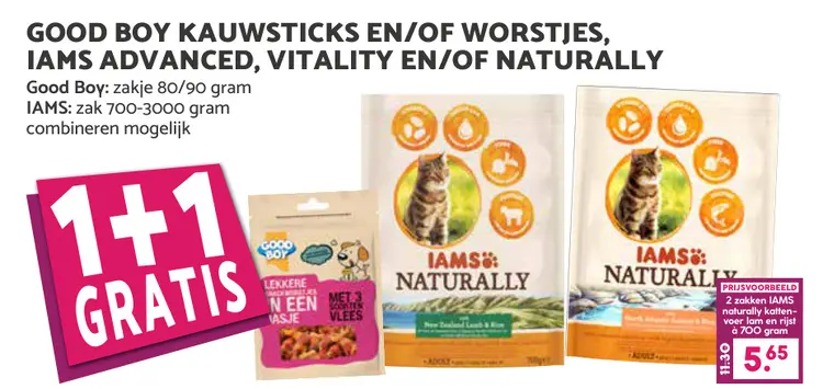 Aanbieding: Kauwsticks en/of Worstjes, IAMS Advanced, Vitality en/of naturally