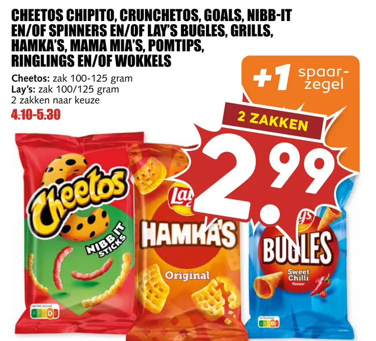 Aanbieding: Cheetos chipito, crunchetos, goals, nibb-it en meer