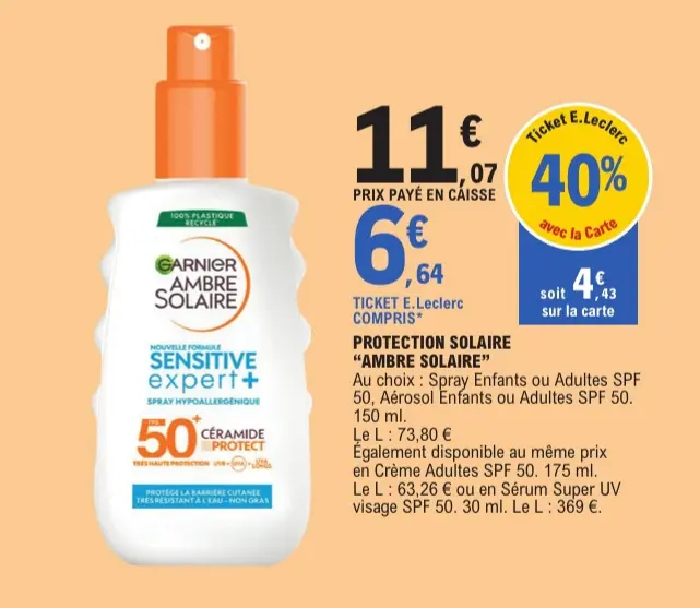 Offre: Protection solaire "AMBRE SOLAIRE"