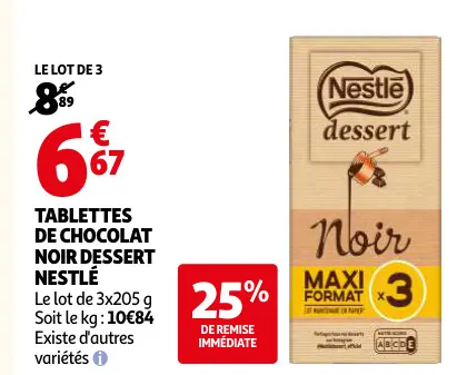 Offre: Tablettes de chocolat noir dessert