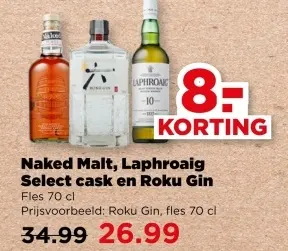 Aanbieding: Naked Malt, Laphroaig Select cask en Roku Gin