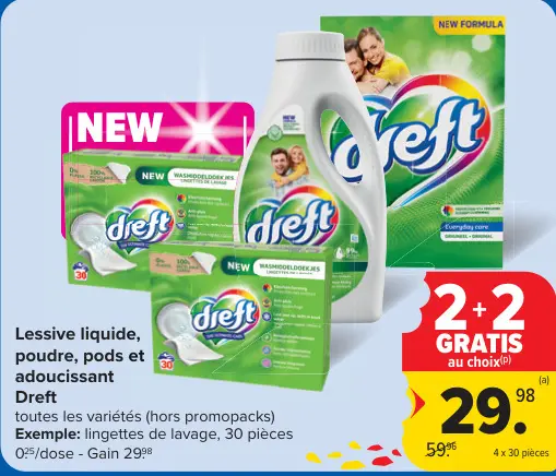 Offre: Lessive liquide, poudre, pods et adoucissant