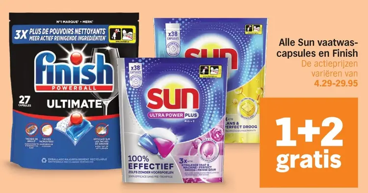 Aanbieding: Alle Sun vaatwascapsules en Finish