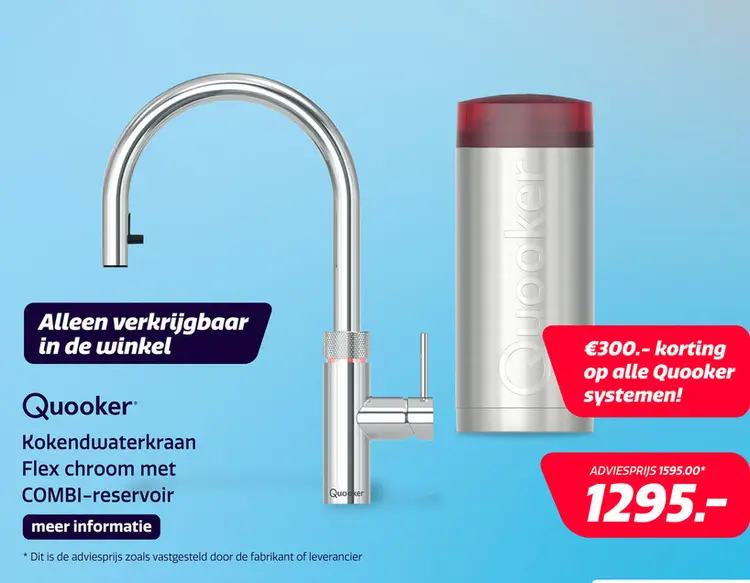 Aanbieding: Kokendwaterkraan Flex chroom met COMBI-reservoir