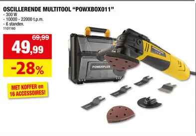 Promotie: Powerplus POWXBOX011 oscillerende multitool 300W + 16 accessoires