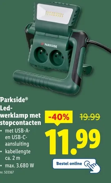 Aanbieding: Led-werklamp met stopcontacten