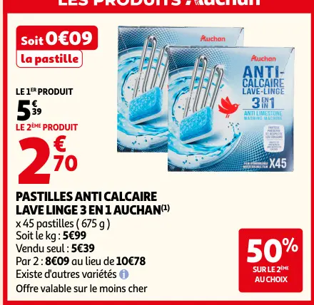 Offre: Pastilles anti calcaire lave linge 3 en 1