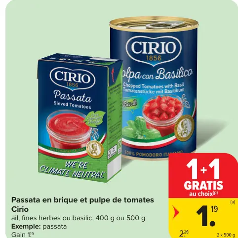 Offre: Passata en brique et pulpe de tomates
