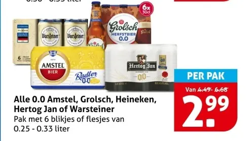 Aanbieding: Alle 0.0 Amstel, Grolsch, Heineken, Hertog Jan of Warsteiner