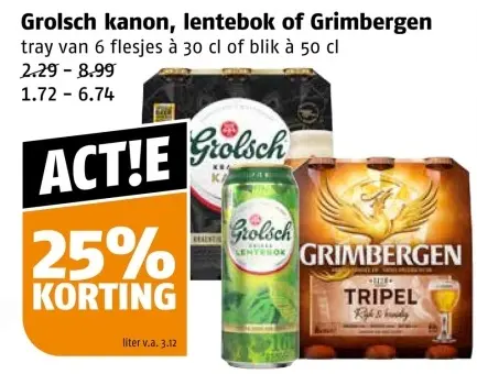 Aanbieding: Grolsch kanon, lentebok of Grimbergen