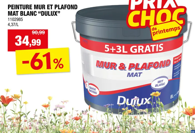Offre: Dulux peinture mur & plafond mat 8l blanc