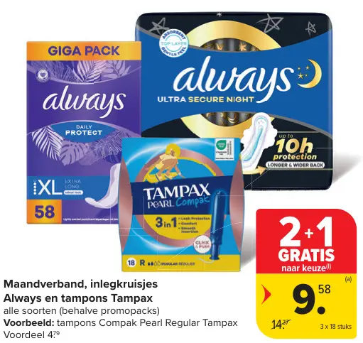 Aanbieding: Maandverband, inlegkruisjes Always en tampons