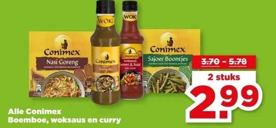 Conimex Boemboe, woksaus en currry
